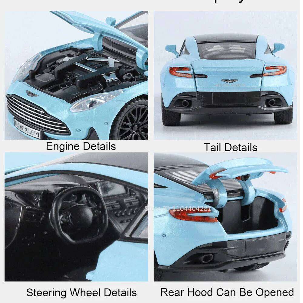 1:32 DB12 Vulcan Alloy Sports Car Model Diecast Metal Vehice with Sound Light Pull Back Miniature Models Collecting Hobbies Gift Z260306
