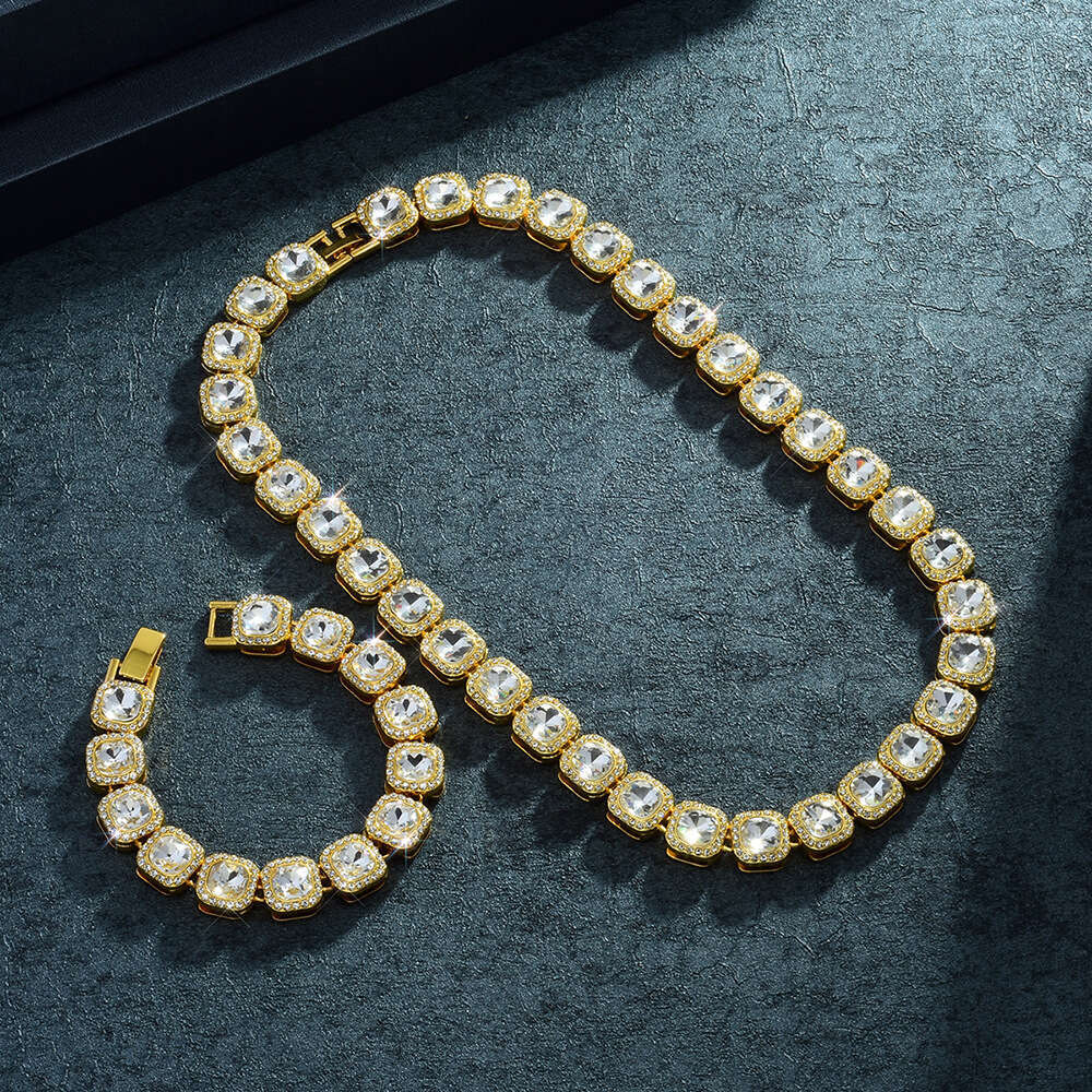 High-quality fashionable 12mm alloy rhinestone square chain necklace, unisex, exclusively for cross-border, light luxury