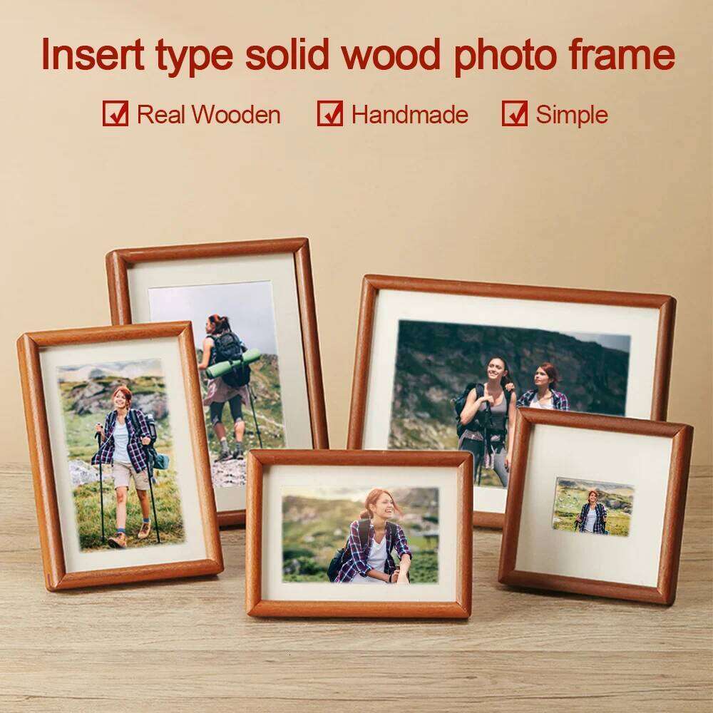 New 6/7/8 Inch Black Walnut Simple Handmade Picture Real Wooden Display Photo Frame H260306