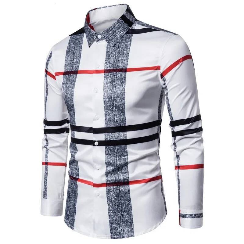 New 2025 Business Casual Plaid Men's Formal Workwear Wedding Dress Slim Social Party Clothes Khaki Checked Shirt 6XL