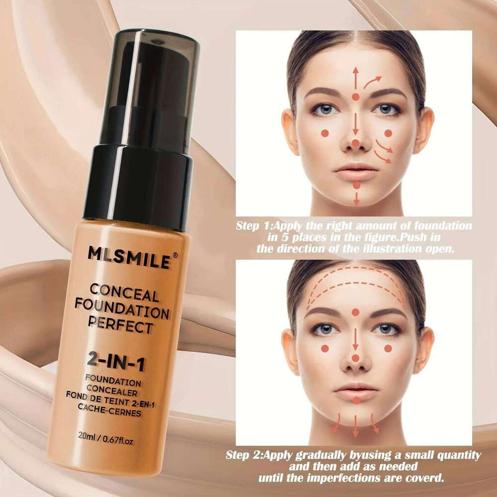 2pcs 2-In-1 Oil Control Liquid And Conceal, Full Coverage Long Lasting Waterproof Foundation Makeup 26L0306