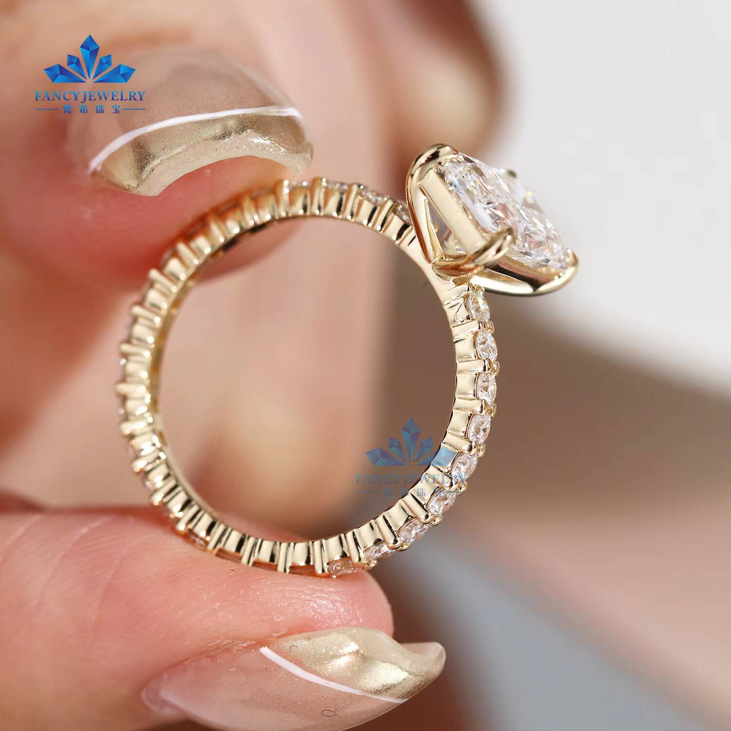 10K Solid Gold Radiant Cut Solitaire VVS VS IGI Certified Lab Grown Diamond Womens Halo Engagement Ring