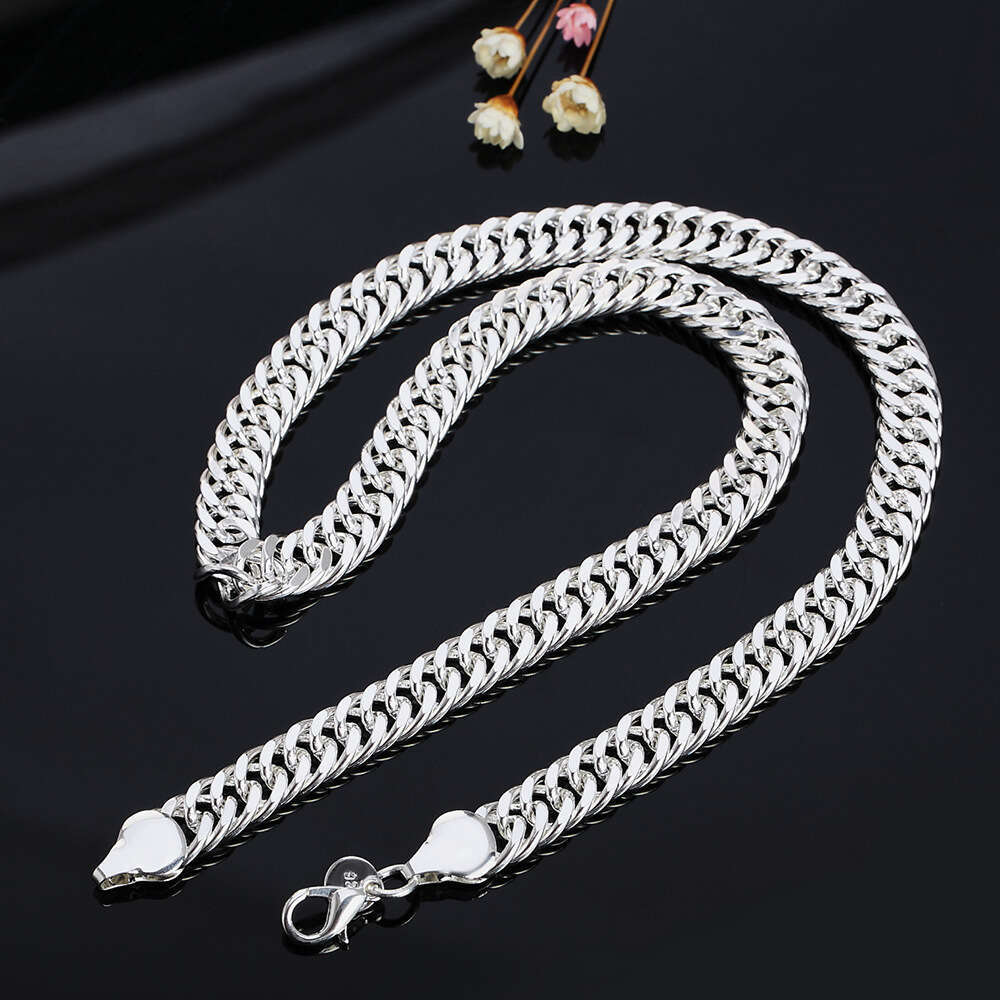 Jinrongxing Wholesale Mixed Batch Cross-Border Silver-Plated Jewelry Boutique Fashion Cuban Chain 10MM Full-Sided Necklace and 6MM