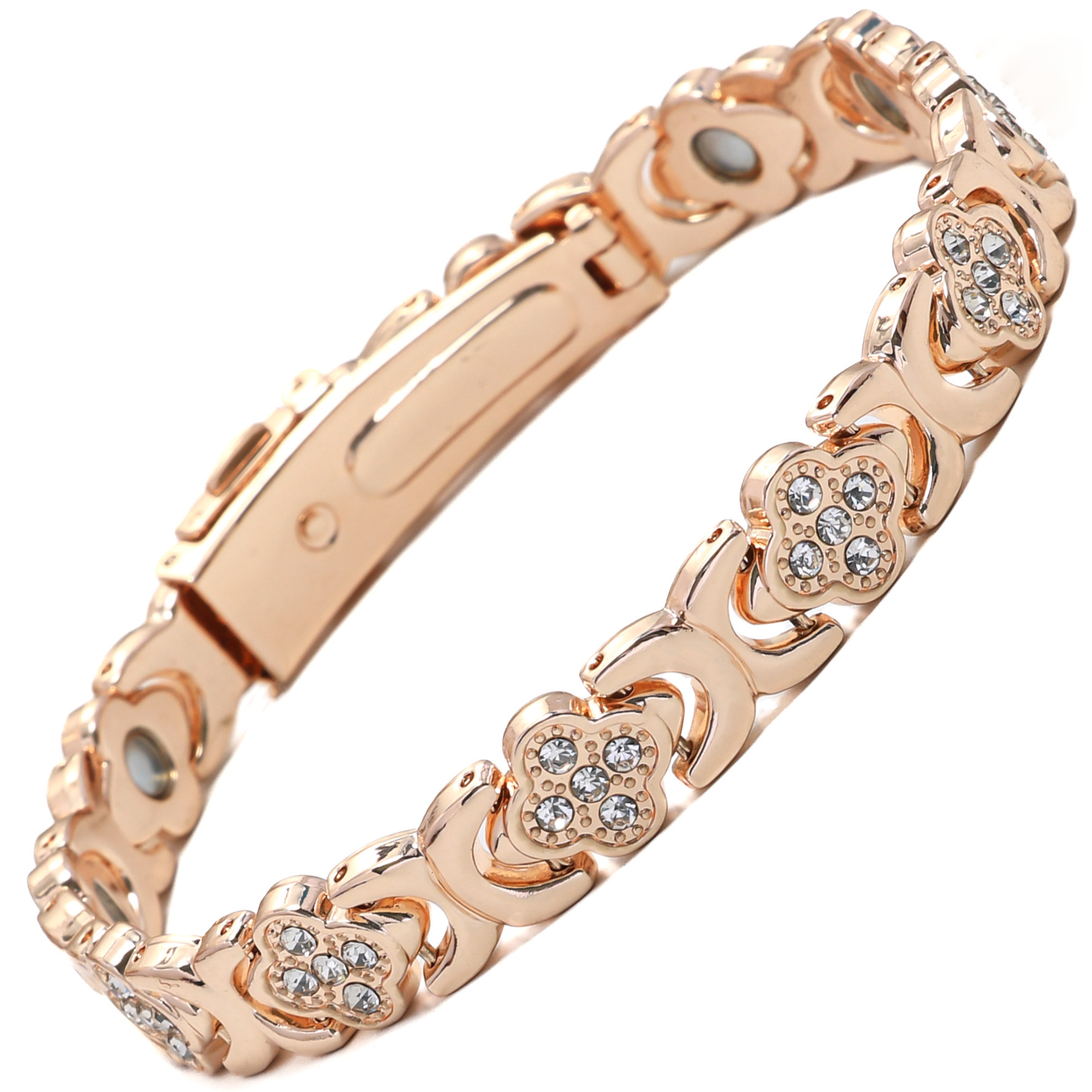 Luxury Brand Designer Jewelry European And American Hot-Selling Magnetic Bracelet Fashion Light Luxury Lucky Clover Alloy Inlaid Diamond Single Row