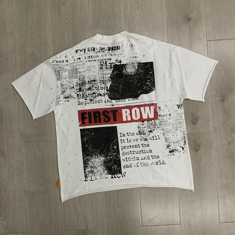 Streetwear Vintage Washed Diamond Cropped Tee for Men Crew Neck Short Sleeve Loose Cotton Rhineston Tshirts Oversized 260304