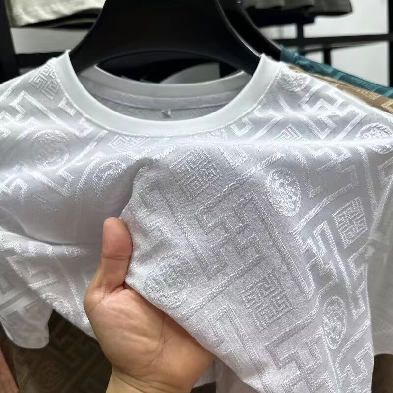 High-End Fashion Daily Luxury Clothing Foreign Trade Men's New Short Sleeve T-Shirt Round Neck Half Sleeve Summer Ice Silk T-Shirt Top Trendy One