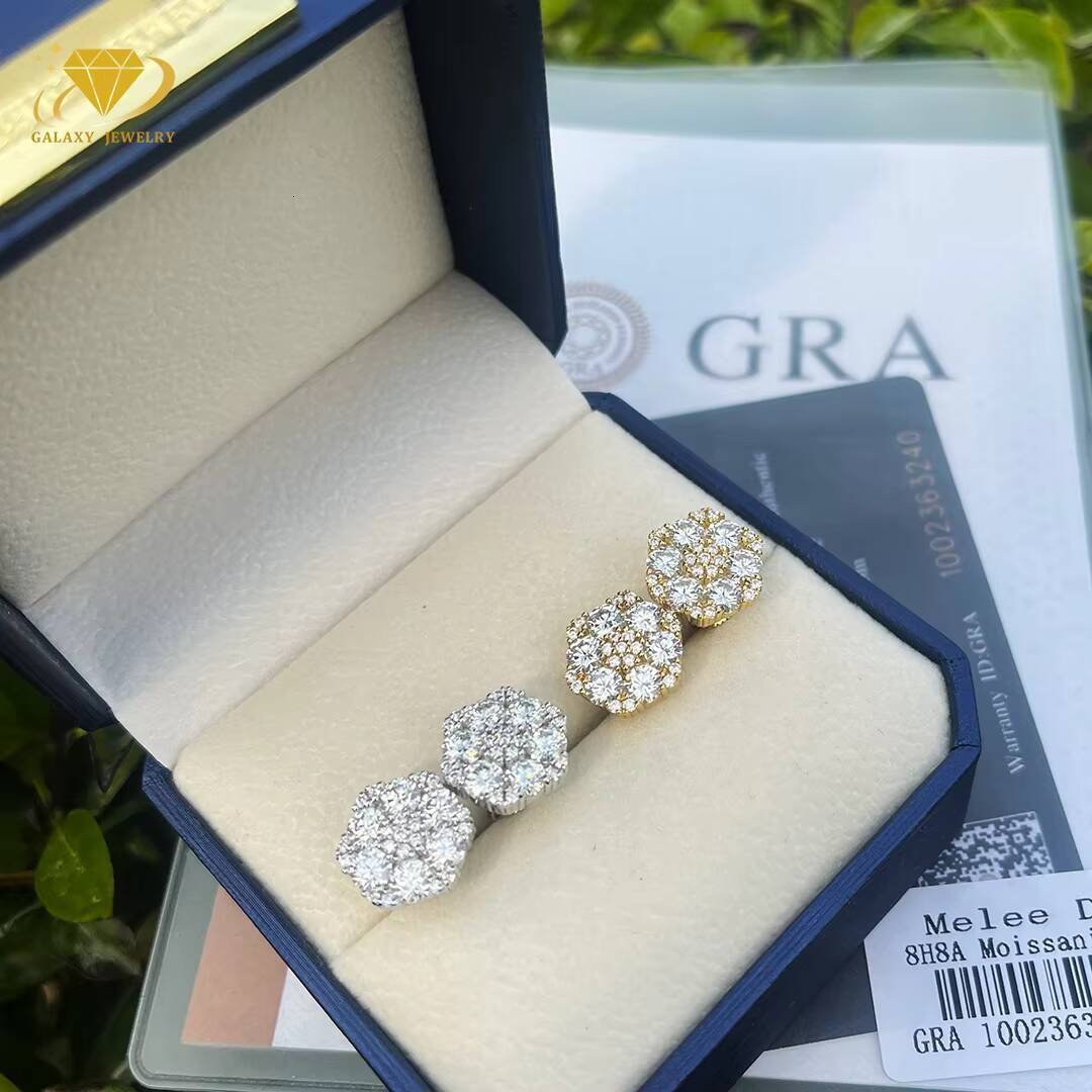 Shining Earrings Silver 925 Screw Back Pass Diamond Test Cluster Snow Flake Moissanite Earrings Iced Out Fine Stud Earrings