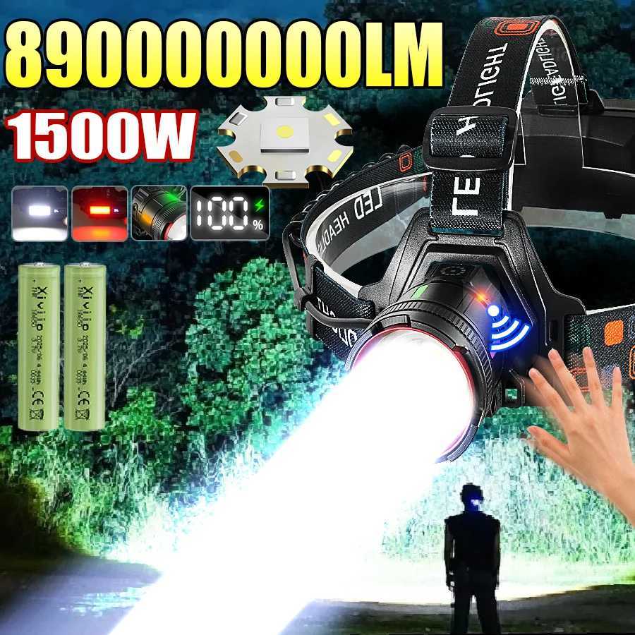 2025 New Ultra Bright Headlamp Rechargeable Head Flashlight High Power Head Torch Waterproof IR Sensor Head Lantern for Camping H260307