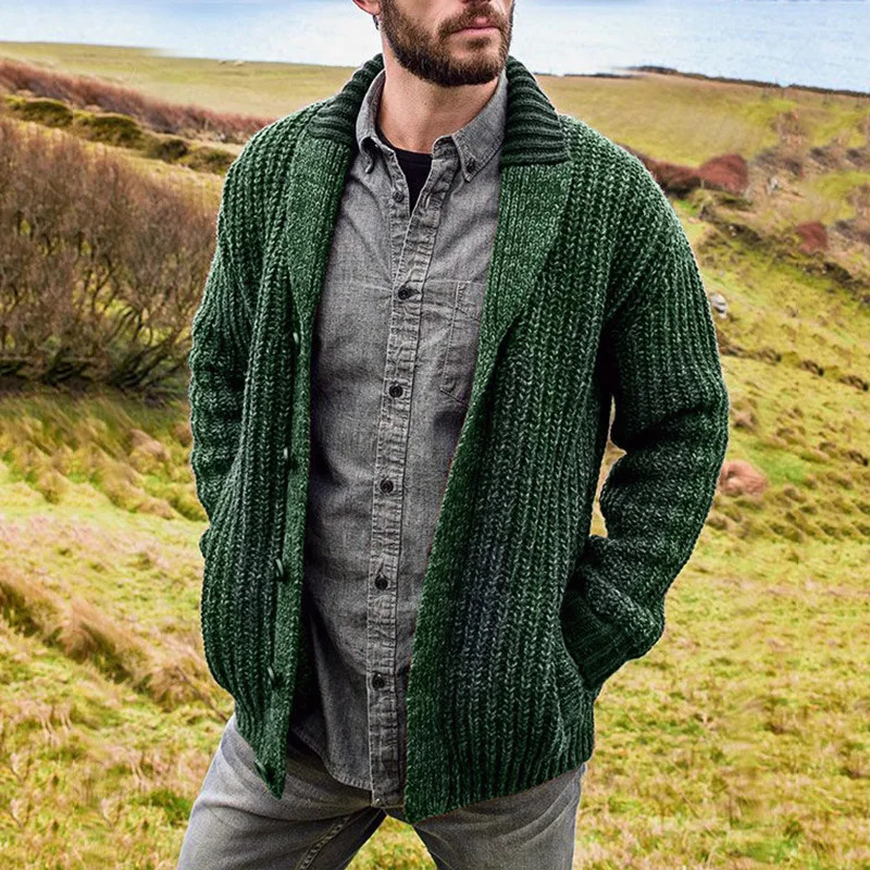Autumn and winter mens Cardigan European and n pure color long sleeve slim knitted sweater coat sweater man 260306