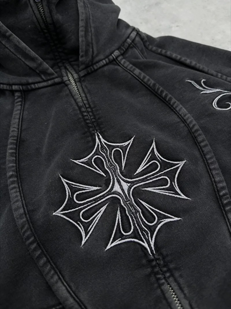 2026 American Fashion Heavy Zipper Hoodie Men Street Hip Hop Vintage Casual Loose Sweatshirt Unisex Punk Rock Joker Hoodie 260228