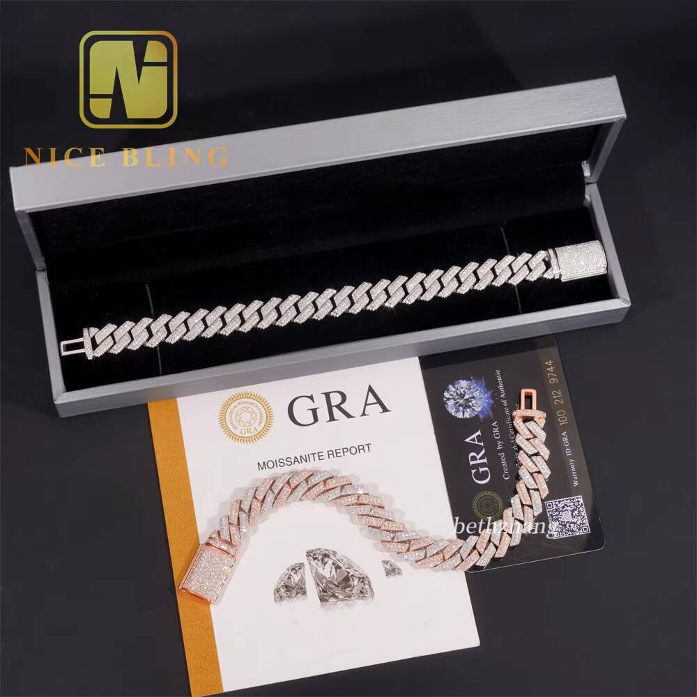 125mm Round Moissanite Cuban Link Chain Lab Diamond Cuban Bracelet 925 Silver Hip Hop Iced Out Jewelry Men Cuban Chain