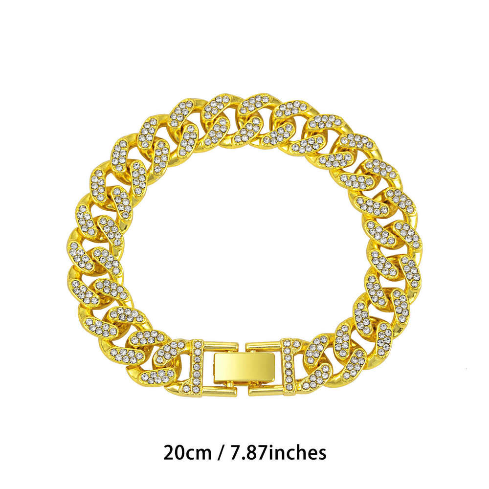 13mm Watch Buckle Full Diamond Cuban Necklace Rhinestones High-Quality Electroplating Cross-Border Men and Women Hip-Hop Jewelry Wholesale
