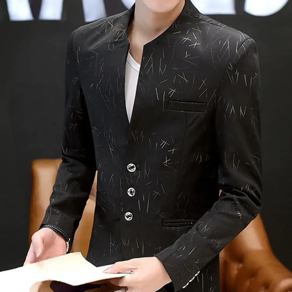 Men Business Vintage Print Men Casual Korean Casual Blazers Youth Handsome Slim Print Pockets Buttons Blazer 260306