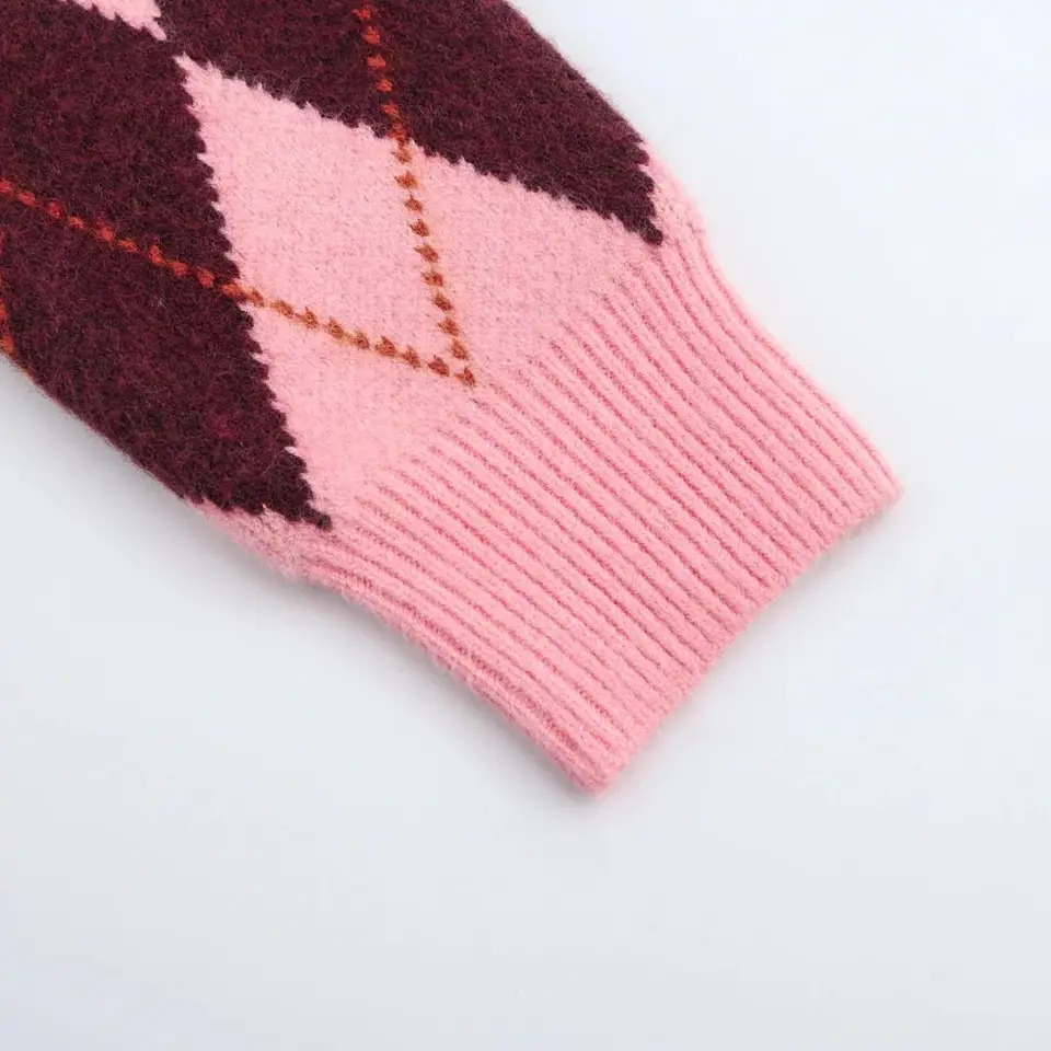 Women Argyle Jacquard Cardigan Chic Casual Knitted Cardigans For Elegant Sweater Long Sleeve Knitwear Coat 5755011 260306