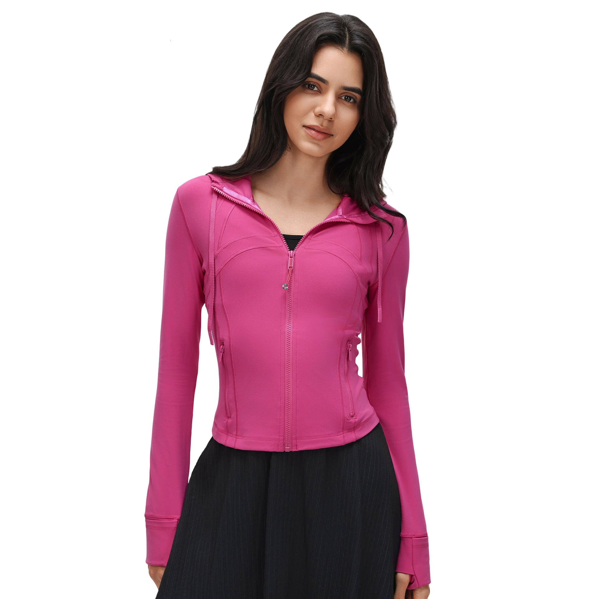 New Windproof Hooded Drawstring Yoga for Women, Short Slimming Waist Running Fitness Jacket D25180