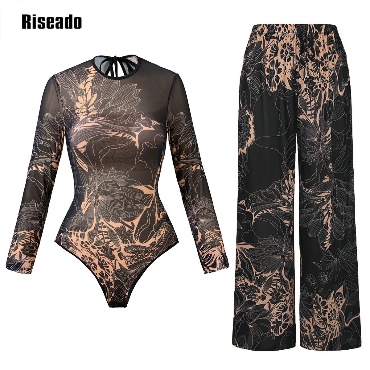 Trend Mesh Swimwear Womens Sheer Sexy High Waist Surfing One Piece Suit with Pants Skirt Swimdress Smart Woman 260306