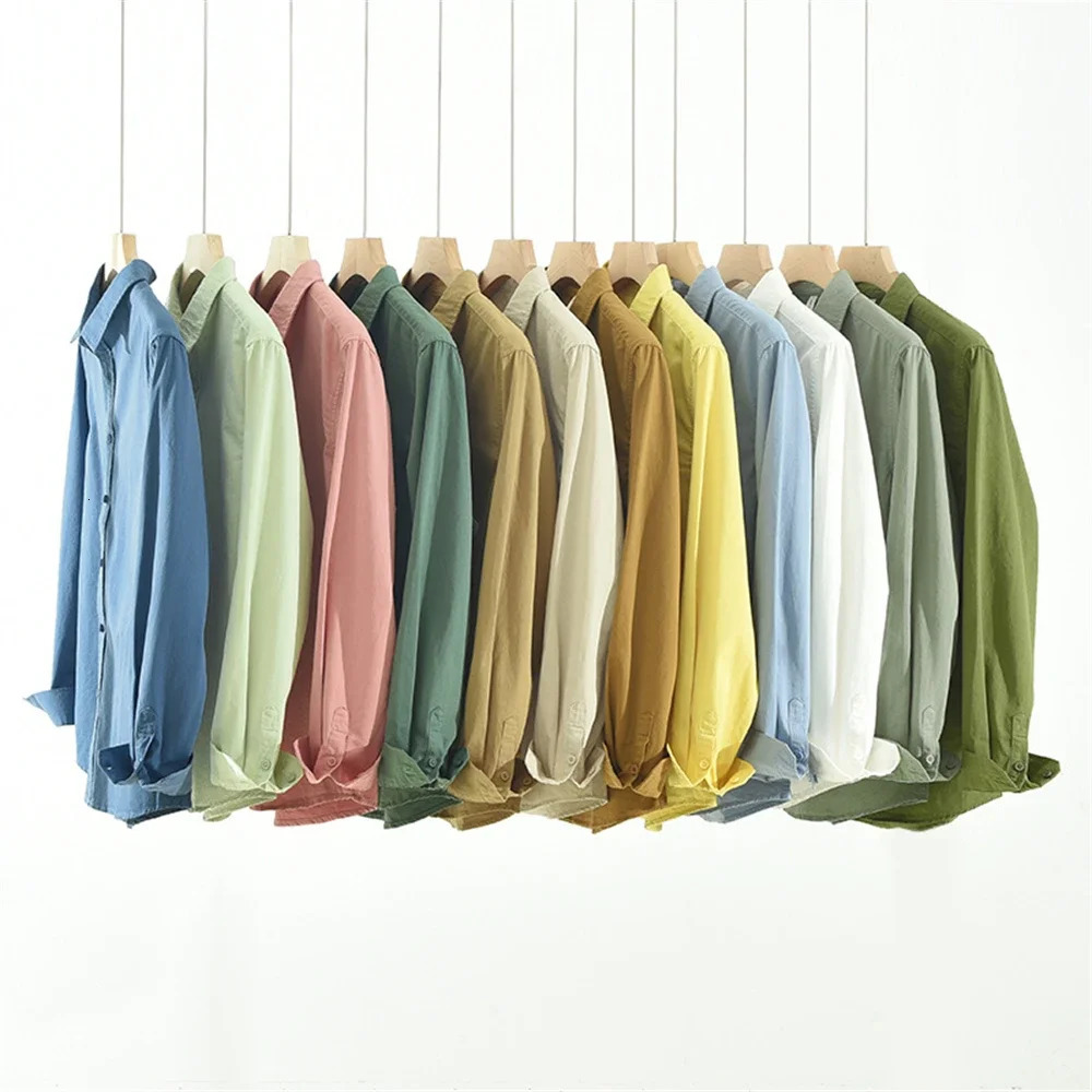 Mens long sleeve regular shirt Multi-color cotton plain shirt for Young men work tops Autumn mens clothing loose casual shirts 260304