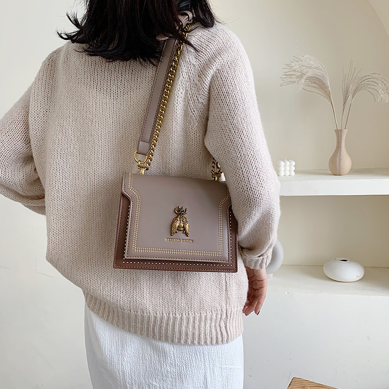 Autumn Winter Bag Crossbody Bag Women High-end Light Luxury Vintage Bee Shoulder Bag Chain Small Square Designer Bag Bag Color-blocking Luxury Bag Com