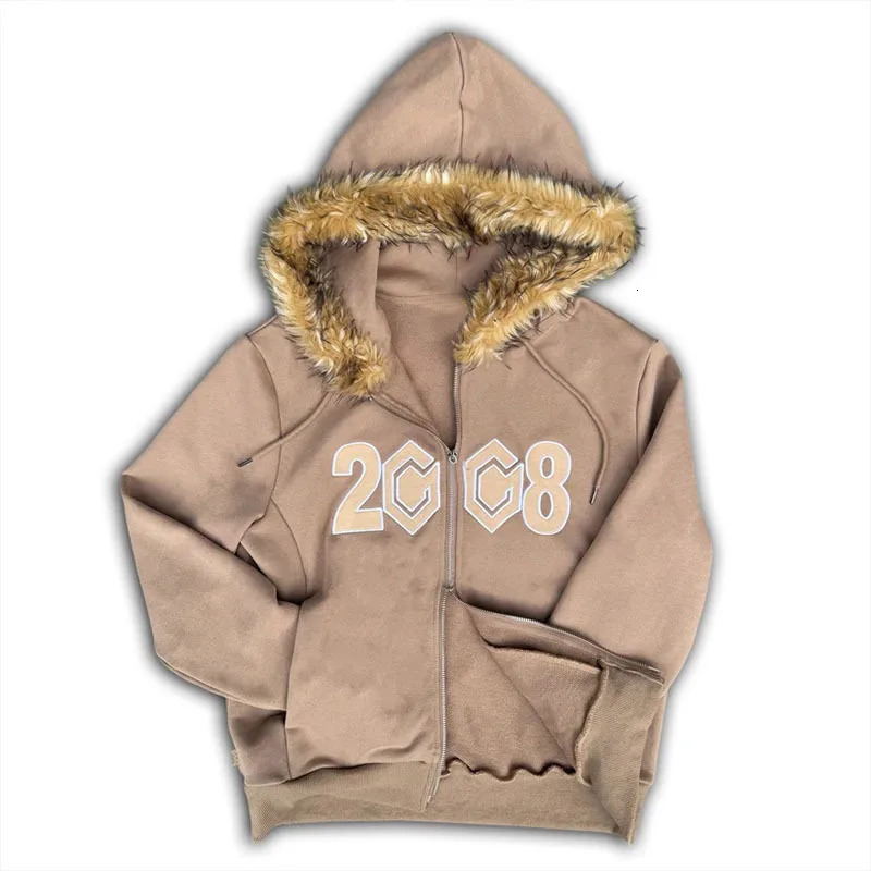 2026 Autumn Winter Hip Hop Streetwear Hoodie Digital Print Fleece Collar Cardigan Zip Up Casual Warm Coat 260228