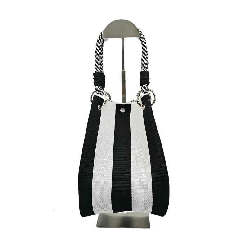 Colorful Stripe Handbag Large Capacity Bucket Rope Knot Spring Autumn Travel Versatile Soft Polyester Lining Mobile Phone Bag H260306