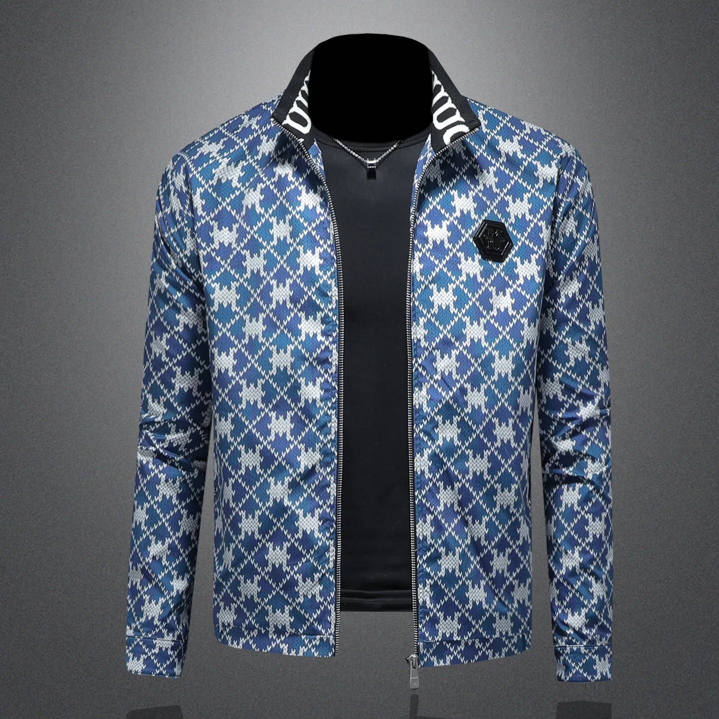 Luxury Printed Men's Jacket Trendy Casual Stand Up Collar Bomber Jackets Business Outwear Windproof Social Coat Men Clothing