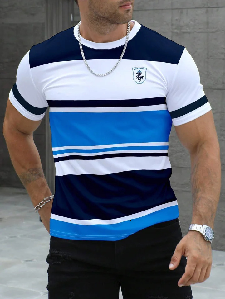 Mens striped n pattern short sleeved Tshirt quick drying breathable comfortable casual street 260228