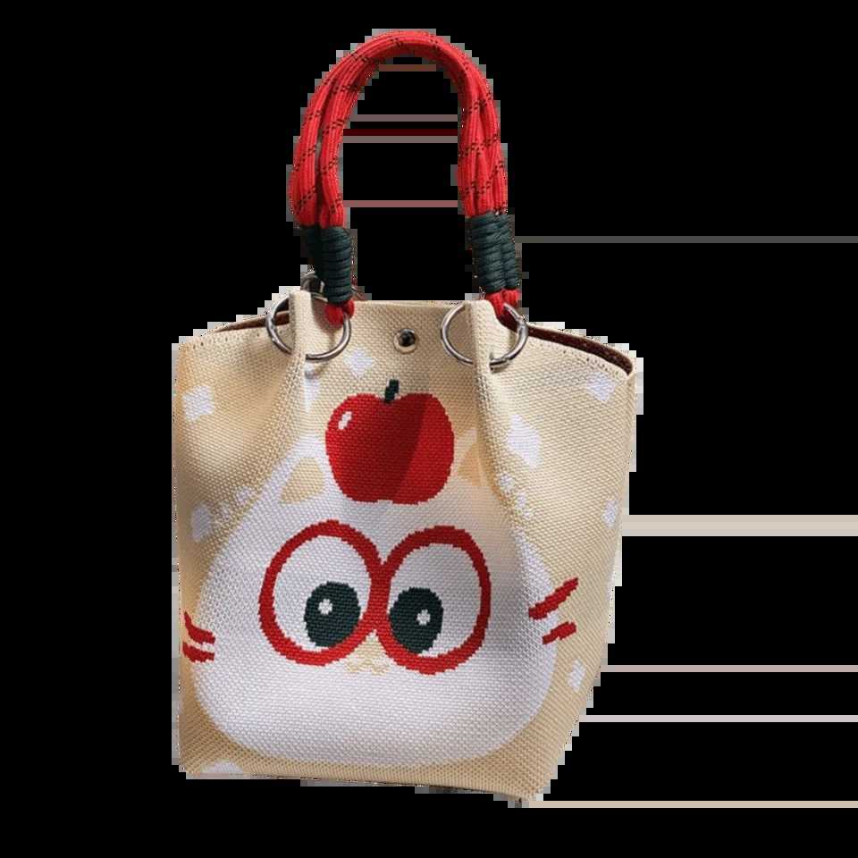 Cute Knitted Bucket Bag Creative Pattern Versatile Wrist Bag Portable Leisure Handbag for Women H260306