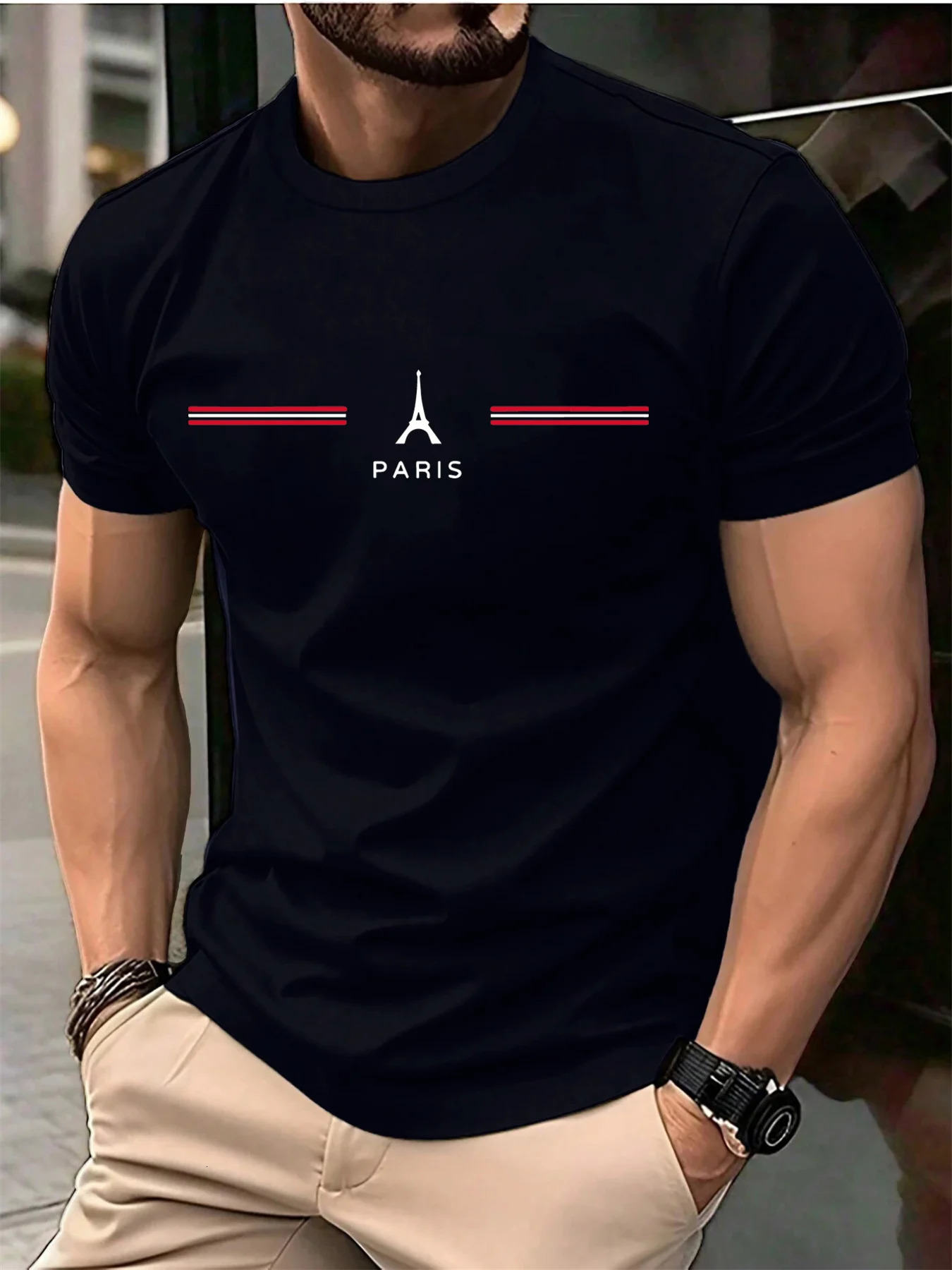 Mens 100 pure cotton summer loose oversized casual Paris letter printed sports round neck short sleeved Tshirt top 260302