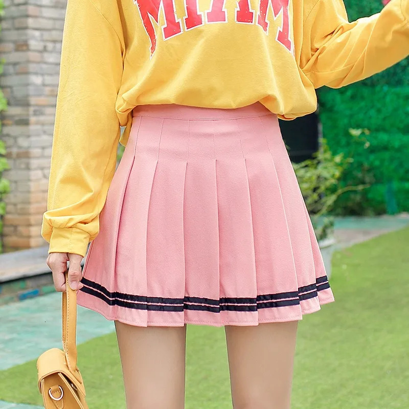 Preppy Pleated Skirts Elastic Waist Summer Vintage Mini Skirts Korean Streetwear Spring Student Strips ned Dance Skirt 260228