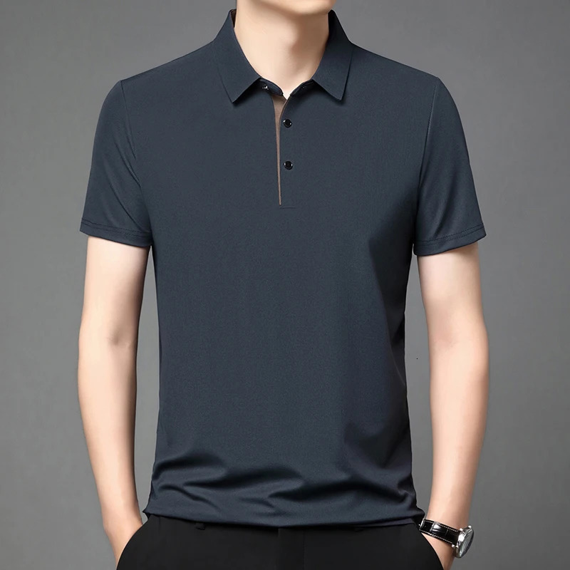 Solid Color Polo Shirt Men Business Polo Collar Half sleeved Top Summer Casual Short sleeved T-shirt Men Mountaineering Shirts 260304
