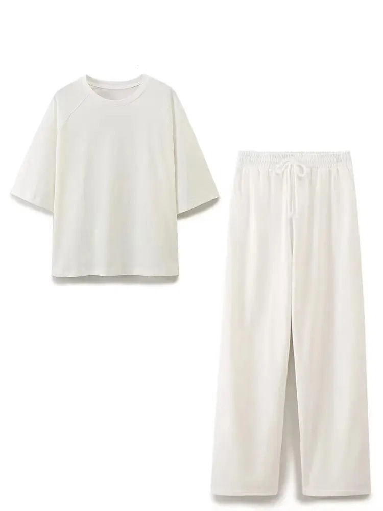HH Summer Women Casual T Shirt Pant Sets Elegant Pink O Neck Short Sleeve TShirt Drawstring Loose Trousers Spring Suit 260306