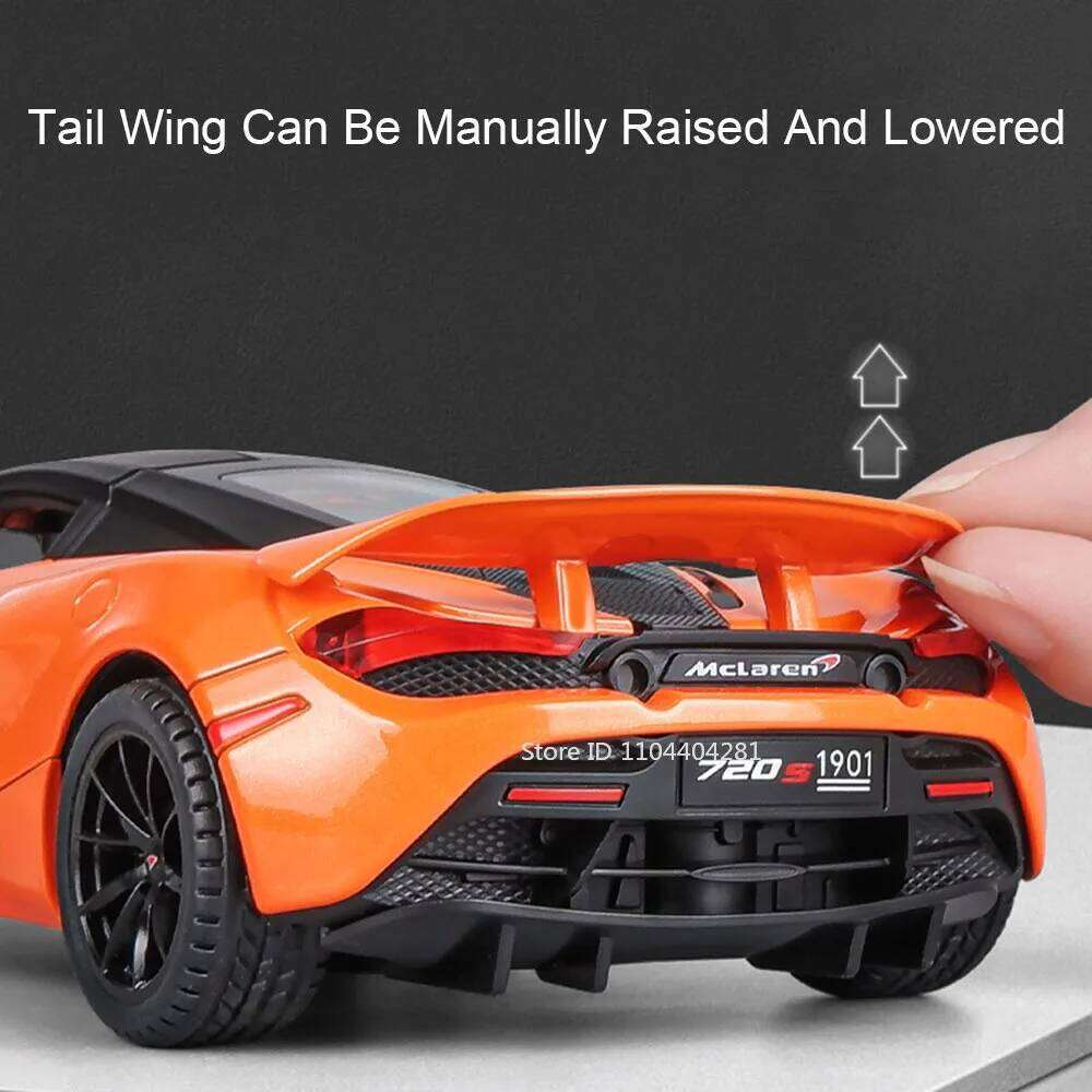 1:24 720S P1 Model Toy Alloy Diecast Sports Car Ornament Doors Opened Sound Light Pull Back Miniature Vehice Friend Holiday Gift Z260306