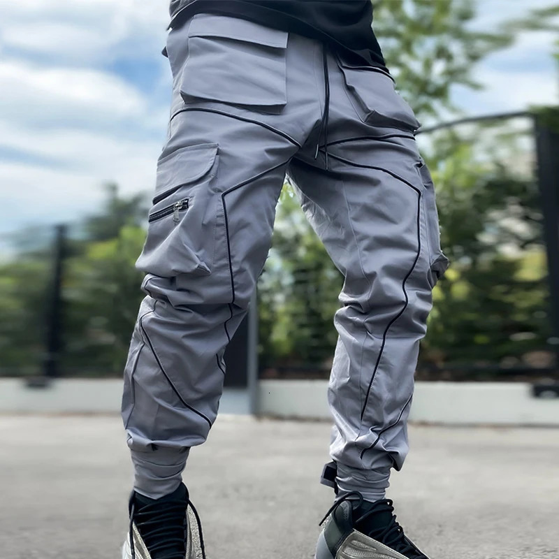 Mens Reflective Cargo Pants Hip Hop Casual Joggers Trousers Multi-Pocket Men Sweatpants Streetwear Sports Pant M-3XL 260305