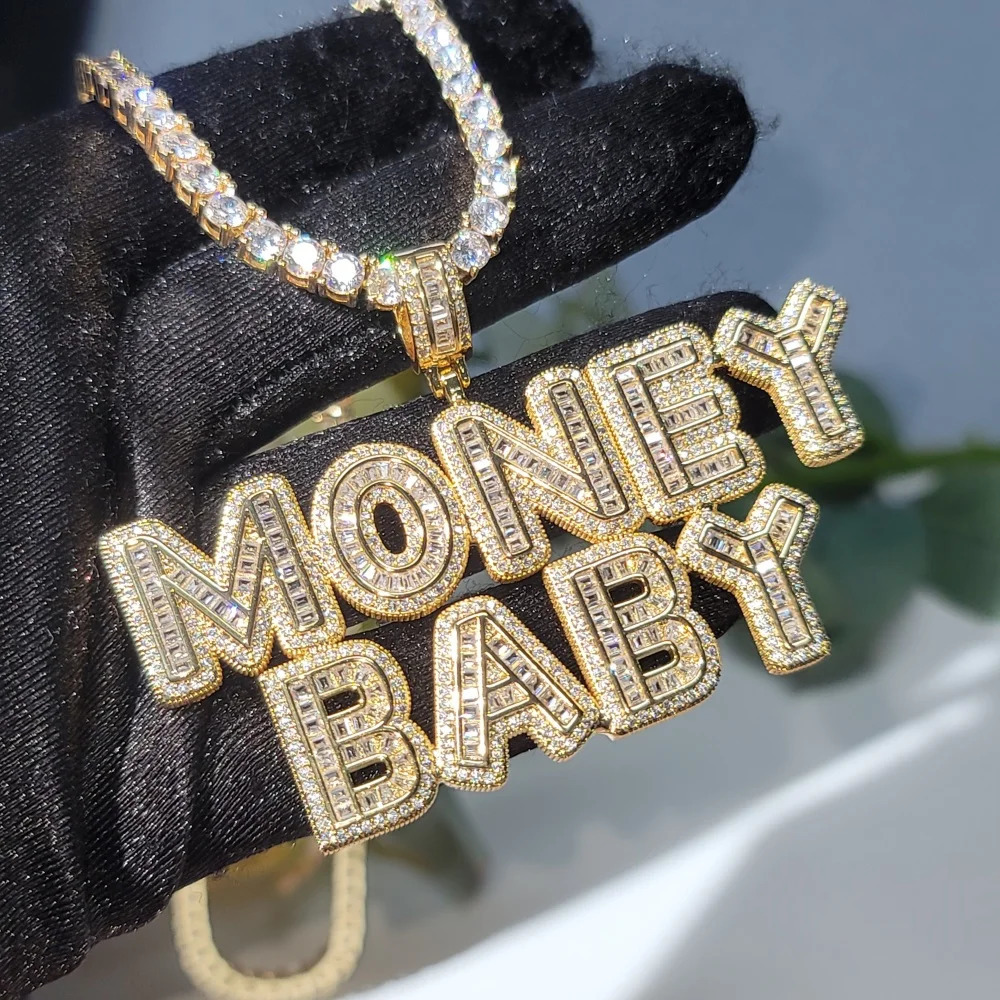 Custom Iced Out Small Name Pendants Personalized Letters Necklace With Tennis Chain Fashion Charm Hip Hop Jewelry For Women 260302