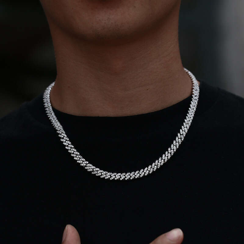European and American cross-border S925 sterling silver 6mm moissanite inlaid high-quality Cuban chain personalized hip-hop trendy brand necklace jewe