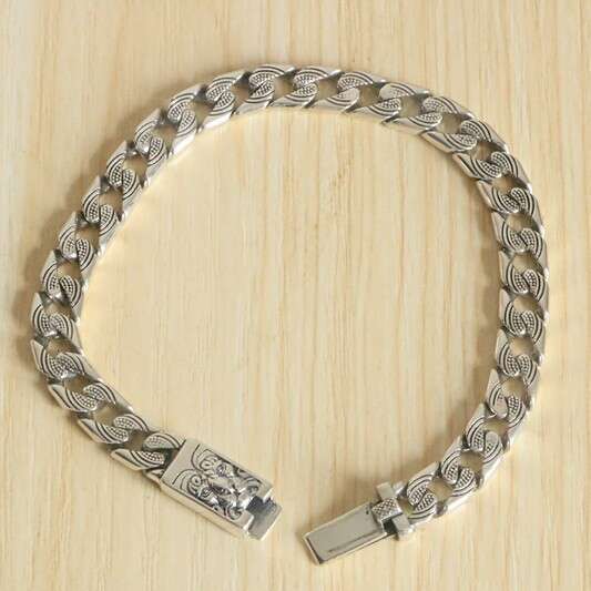 Elegant S925 sterling tiger head bracelet, vintage distressed fashion trend, Cuban chain, Thai silver, high-quality silver jewelry
