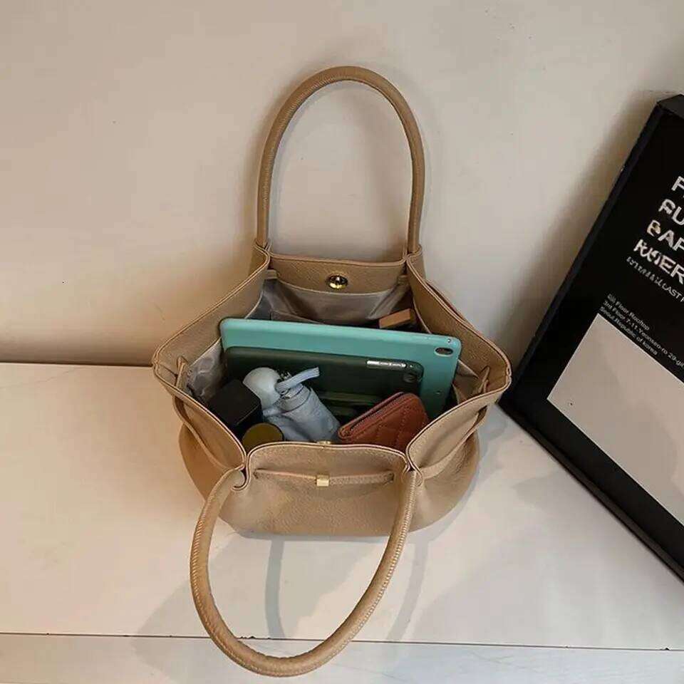 Luxury Lychee Pattern Underarm Shoulder Bags PU Leather Solid Color Women's Handbags Large Capacity Tote Bag Travel Xiu Lai Si