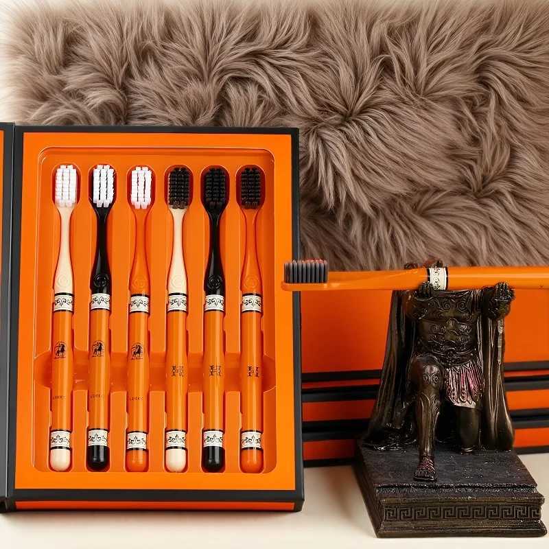 his 6-piece orange gift box toothbrush protects gums with soft bristles for adults and couples.T260307