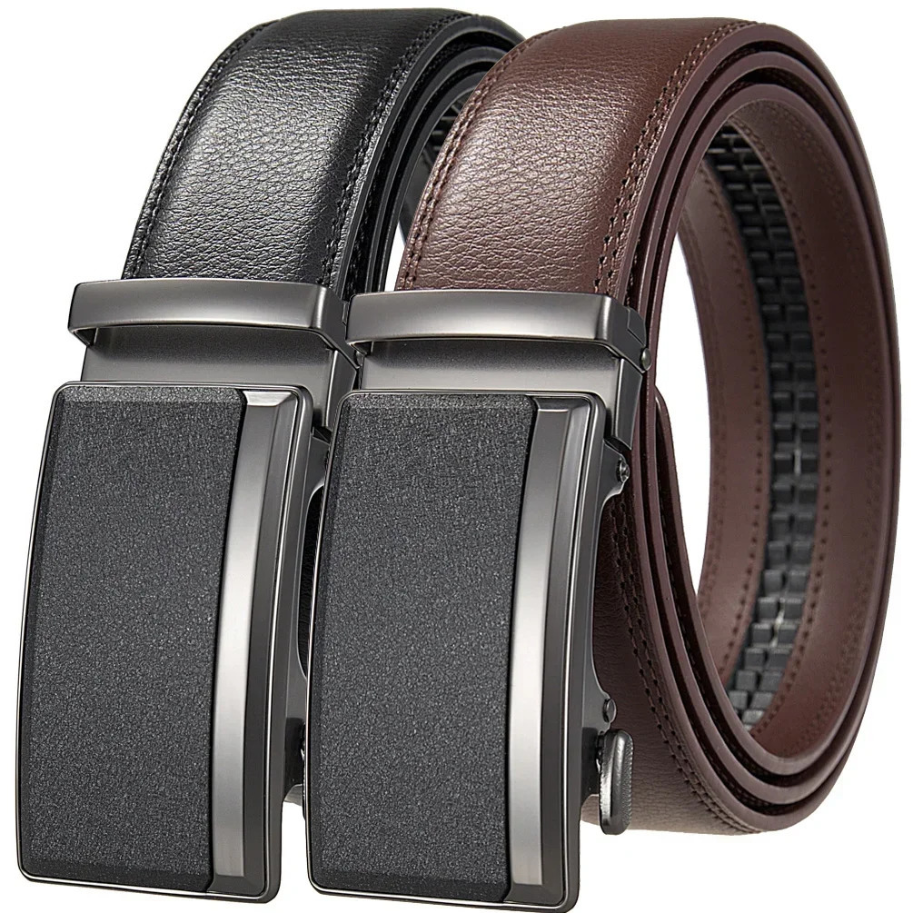 Male Cowskin Leather Belt - Automatic Buckle er Style 35cm Black/Brown Plus Size 130-170cm 260302