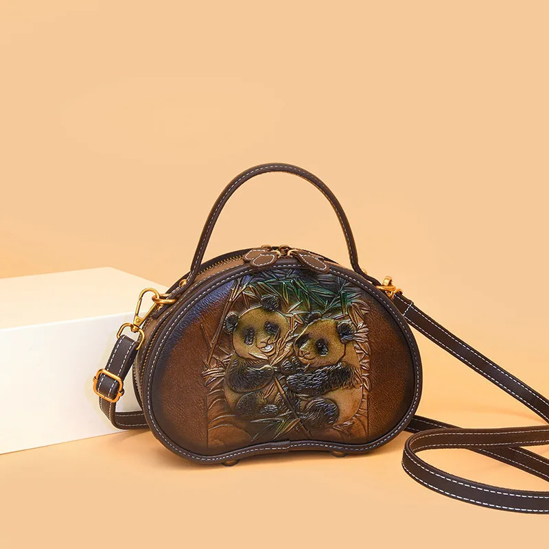 Chinese Style Shoulder Crossbody Bags For Women Leather Vintage Aesthetic Bag Large Capacity Panda Print Tote 260307
