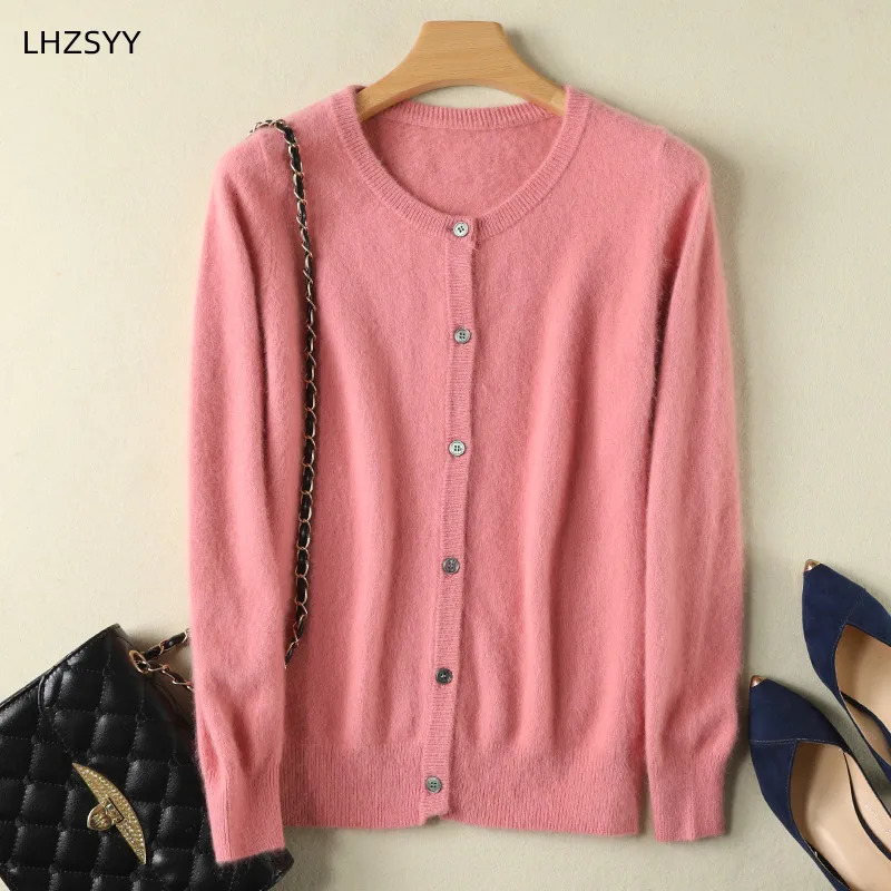 Women Cardigan Large Size Warm Pure Mink Cashmere Sweaters O-neck Loose Coat Female Sweater Ladies Jacket Solid Knit Cardigans 260305