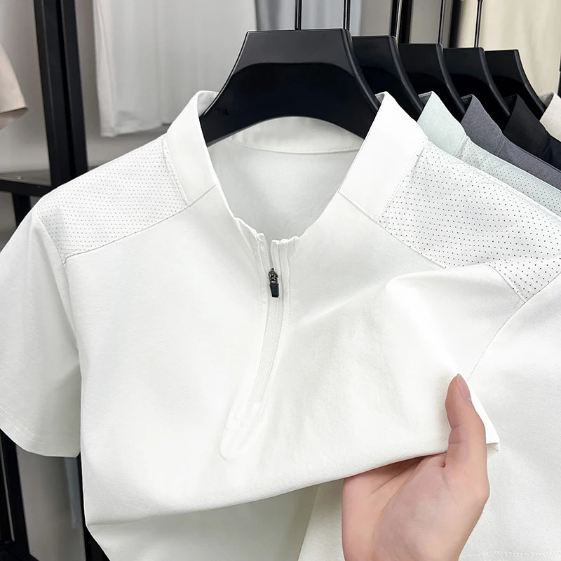 Summer Style Short-Sleeved T-Shirt for Men Casual Moisture-Wicking Quick-Drying Half-Zip Fashionable Breathable Mens Wear 260304