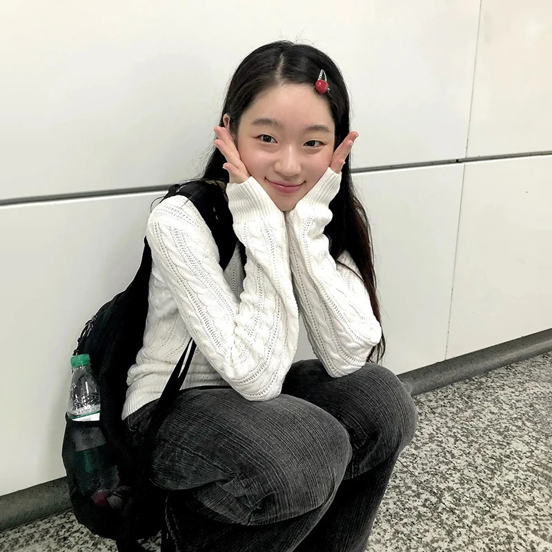 Karrram Japanese Y2k Vneck White Sweater Vintage Harajuku Knit Slim Pullover Korean Style Fall Winter Knitwear 2000s Aesthetics 260306
