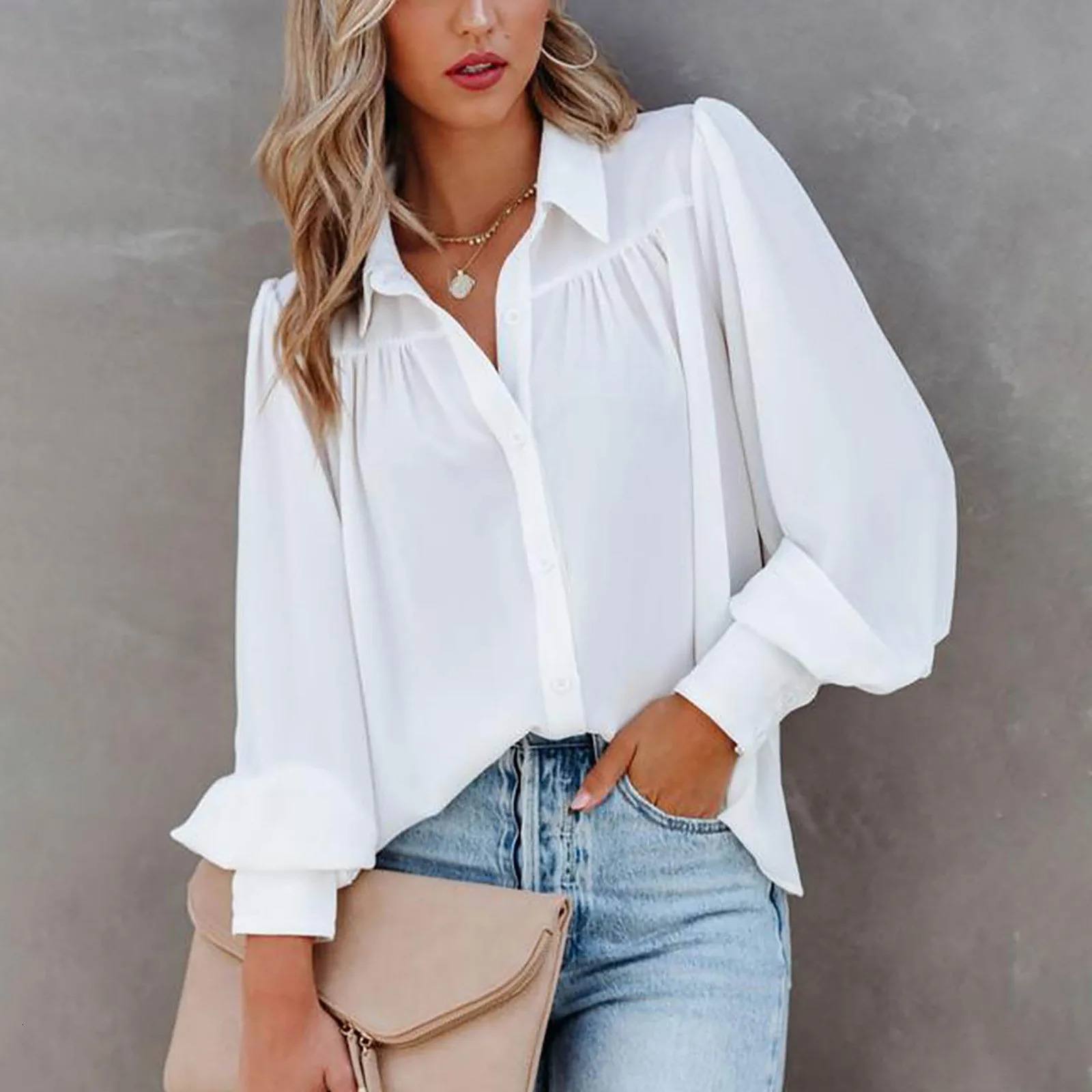 Leisure White Yellow Shirts Button Lapel Cardigan Top Lady Loose Long Sleeve Oversized Shirt Womens Blouses Casual Tunic Blusas 260228