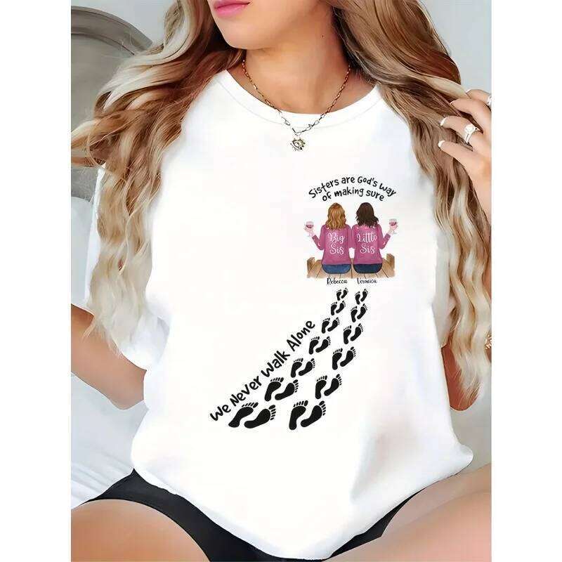 Women's Y2K Style Short Sleeve - Sisters Is God's Way for Us To Never Be Alone Graphic Printed Loose Round Neck T-shirt XJ260306 XJ260306