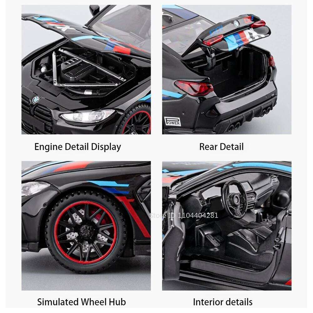 1:32 Scale M4 GTR Alloy Sports Car Model Diecast Toys Doors Opened Sound Light Pull Back Miniature Toy Popular Gift for Children Z260307