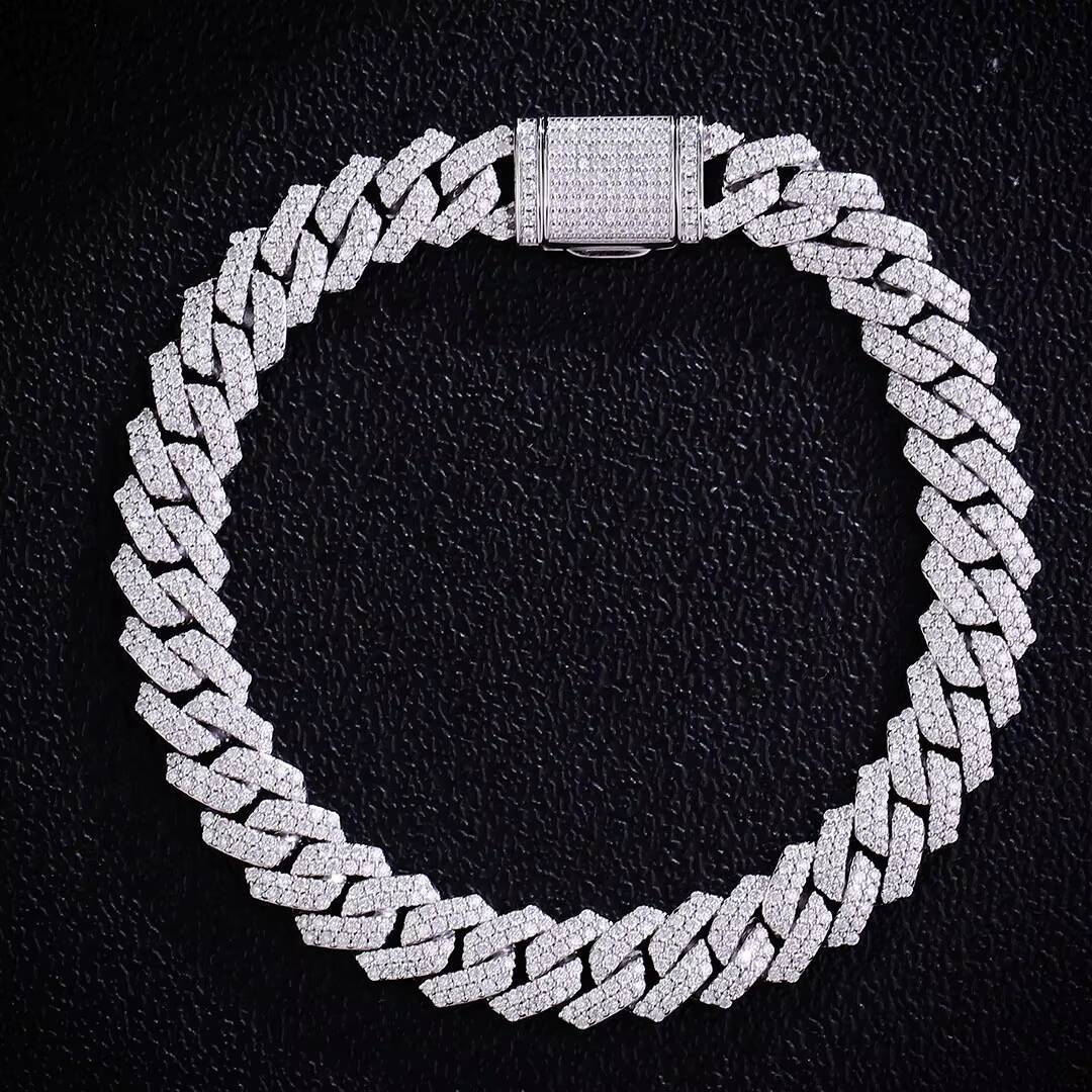 Miami Cuban Link Chain Bracelet VVS D Color 10mm 12mm Silver Gold Plated Hip Hop Moissanite Cuban Chain for Men Women