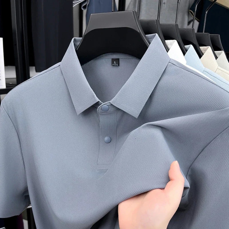 High-Quality Breathable and Moisture-Wicking Business Casual Polo Shirt for Men Summer Solid Color T-Shirt 260305
