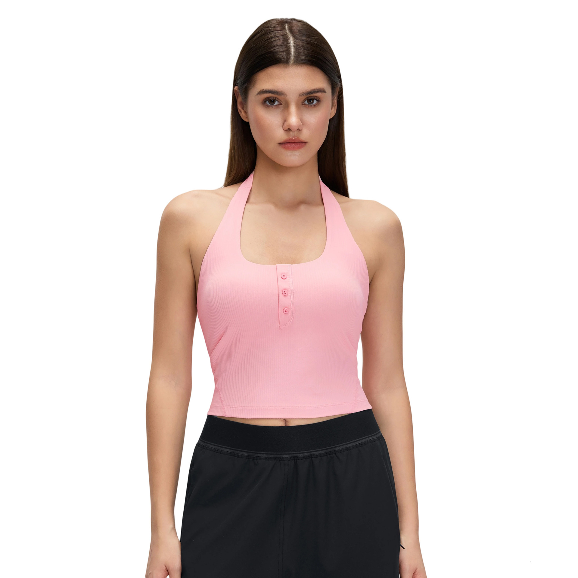 Women's Henry Halter Neck Tank with Chest Pads, Slim Fit Yoga Wear, Running Training Fitness Top D26051