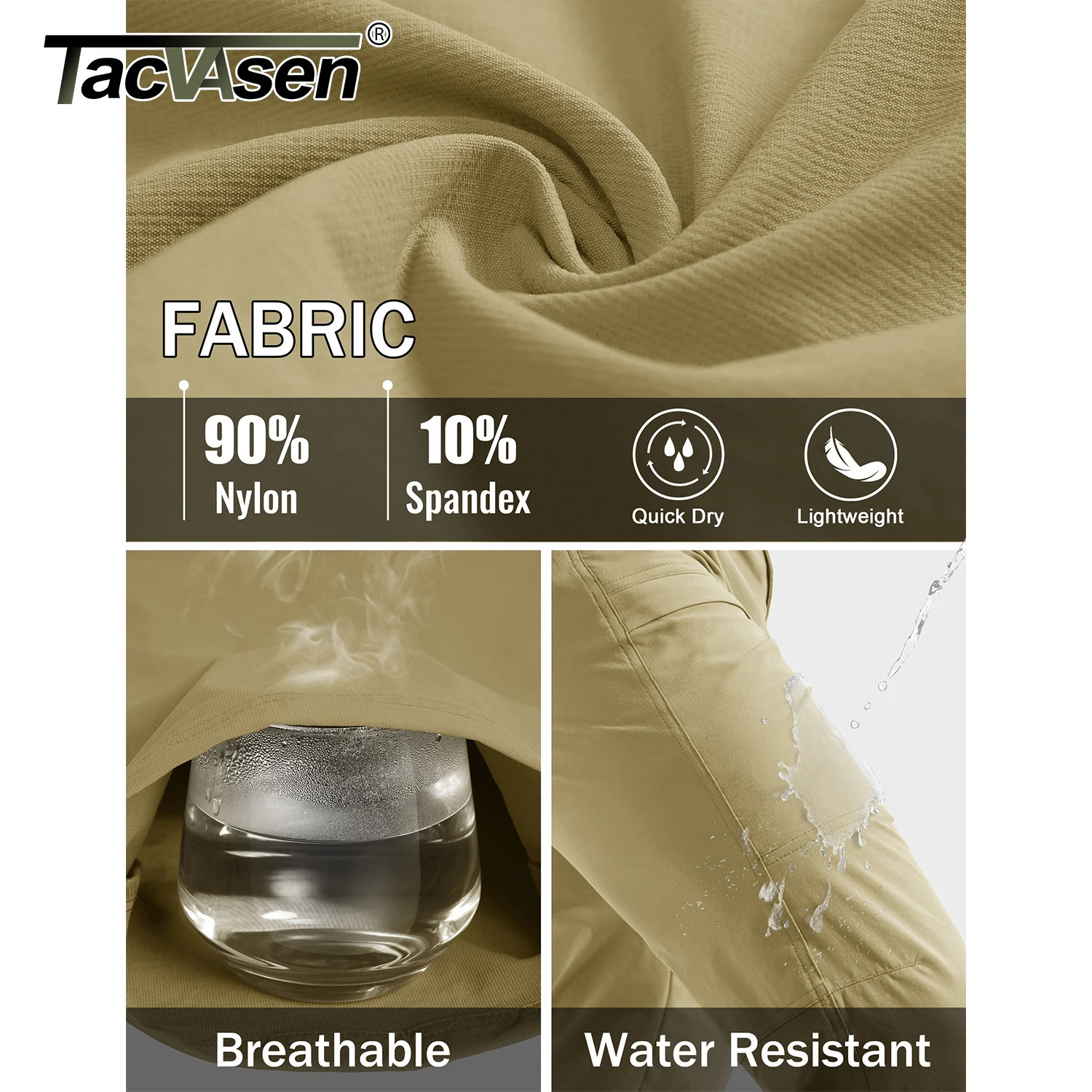 TACVASEN Mens Hiking Pants Lightweight Quick Dry 7 Pockets Travel Pants for Men Water Resistant Ripstop Work Fishing Cargo Pant 260305